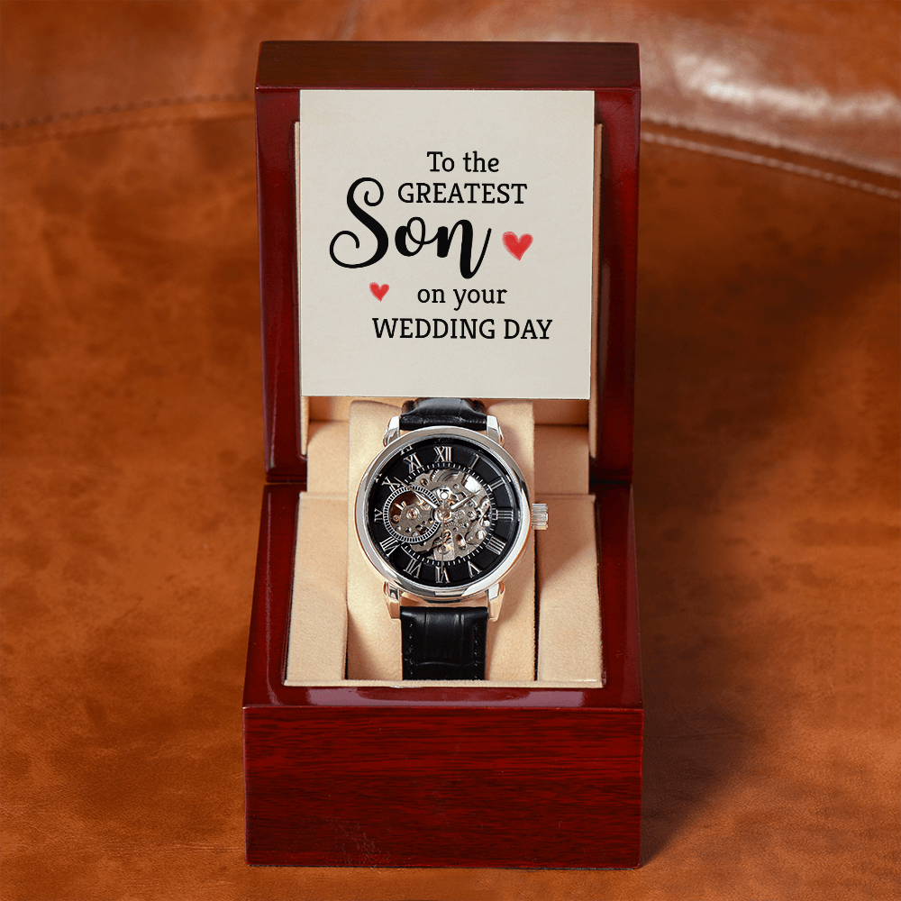To The Greatest Son Men's Openwork Watch With Mahogany Box-Express Your Love Gifts