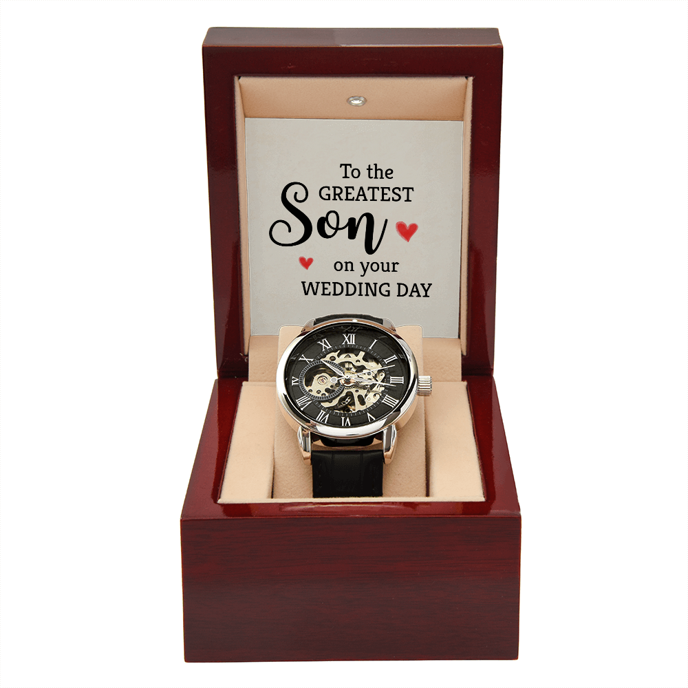 To The Greatest Son Men's Openwork Watch With Mahogany Box-Express Your Love Gifts