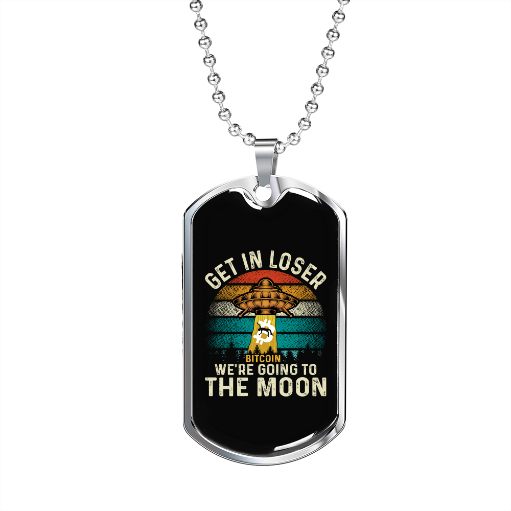 To the Moon Bitcoin Crypto Necklace Stainless Steel or 18k Gold Dog Tag 24" Chain-Express Your Love Gifts