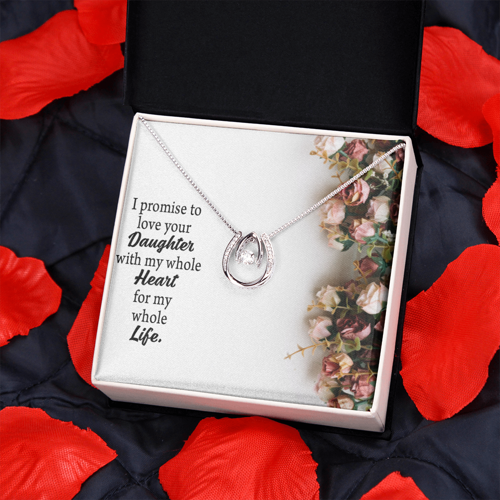 To The Mother Of The Bride My Promise Lucky Horseshoe Necklace Message Card 14k w CZ Crystals-Express Your Love Gifts