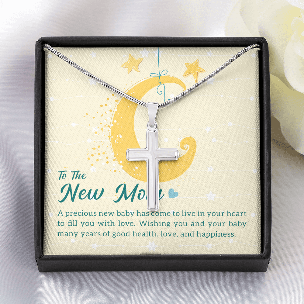 To The New Mom A Precious New Baby Cross Card Necklace w Stainless Steel Pendant-Express Your Love Gifts
