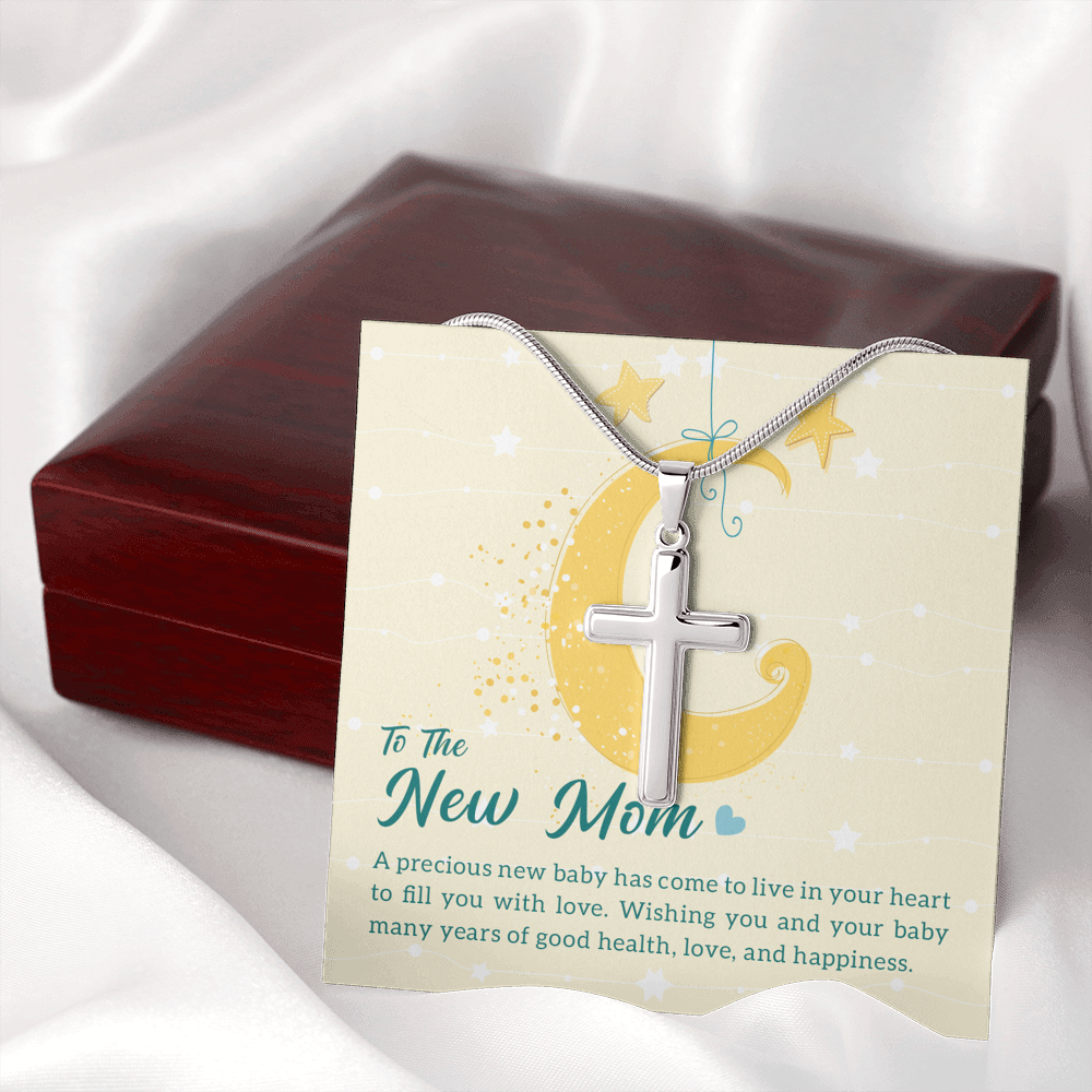 To The New Mom A Precious New Baby Cross Card Necklace w Stainless Steel Pendant-Express Your Love Gifts