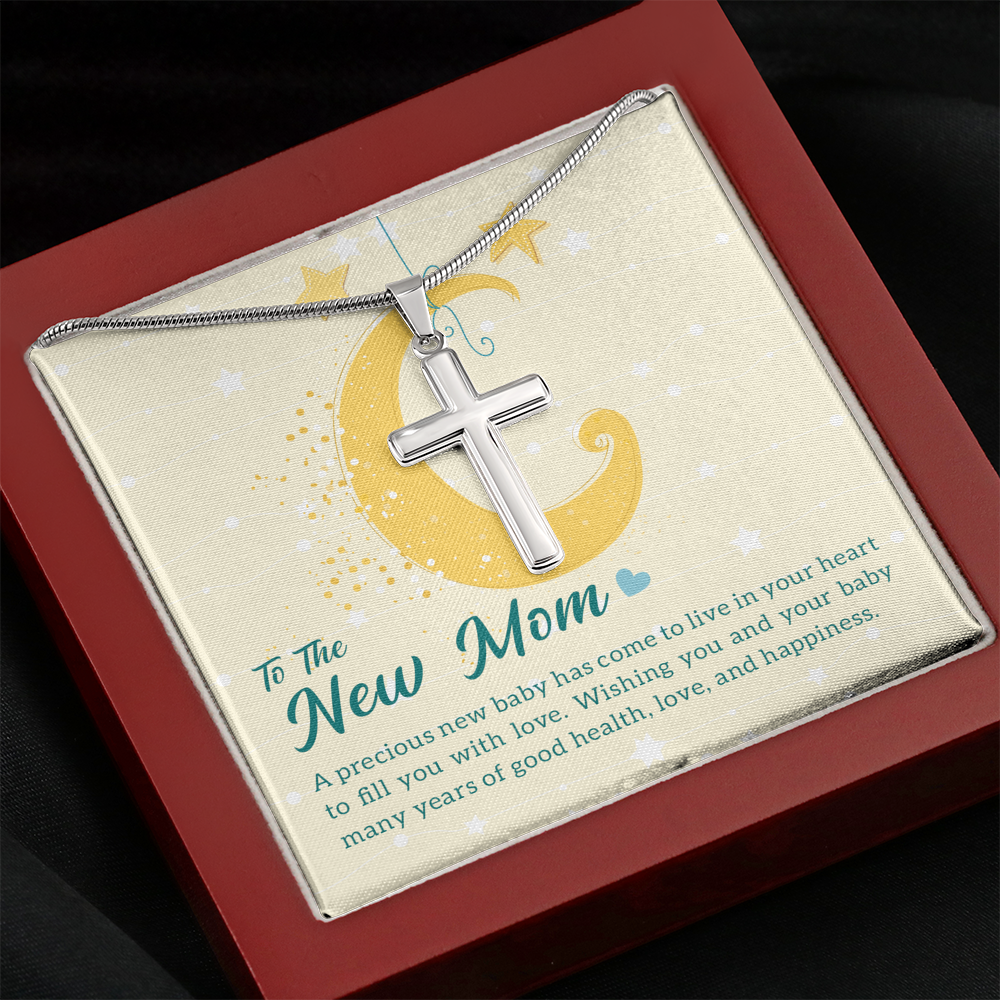 To The New Mom A Precious New Baby Cross Card Necklace w Stainless Steel Pendant-Express Your Love Gifts