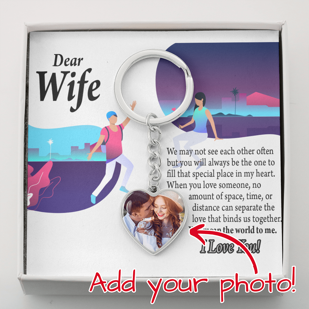To Wife From Hsuband Personalized Long Distance Distance Means So Little Heart Keychain Stainless Steel or 18k Gold-Express Your Love Gifts