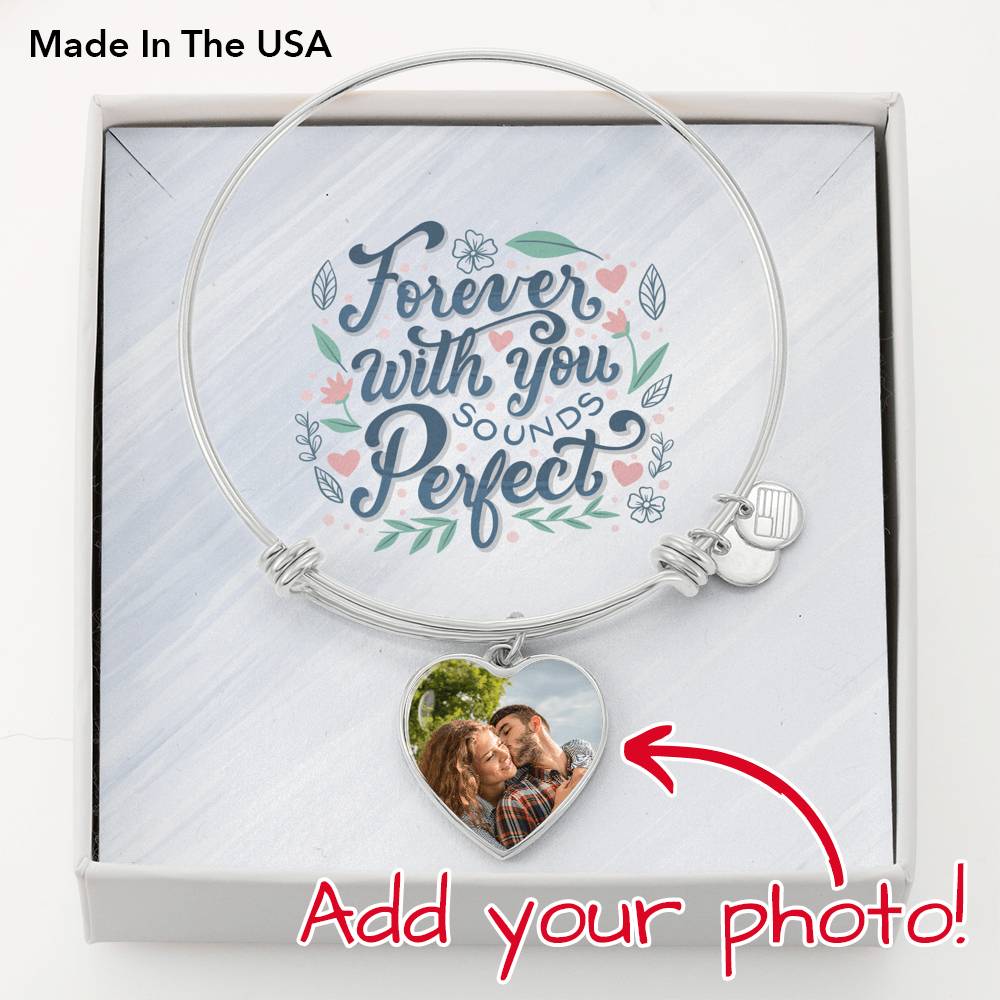 To Wife From Husband Personalized Forever With You Heart Stainless Steel or 18k Gold Circle Bangle Bracelet-Express Your Love Gifts