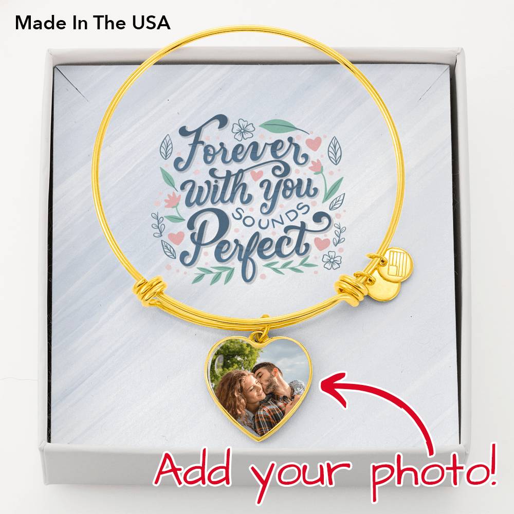 To Wife From Husband Personalized Forever With You Heart Stainless Steel or 18k Gold Circle Bangle Bracelet-Express Your Love Gifts