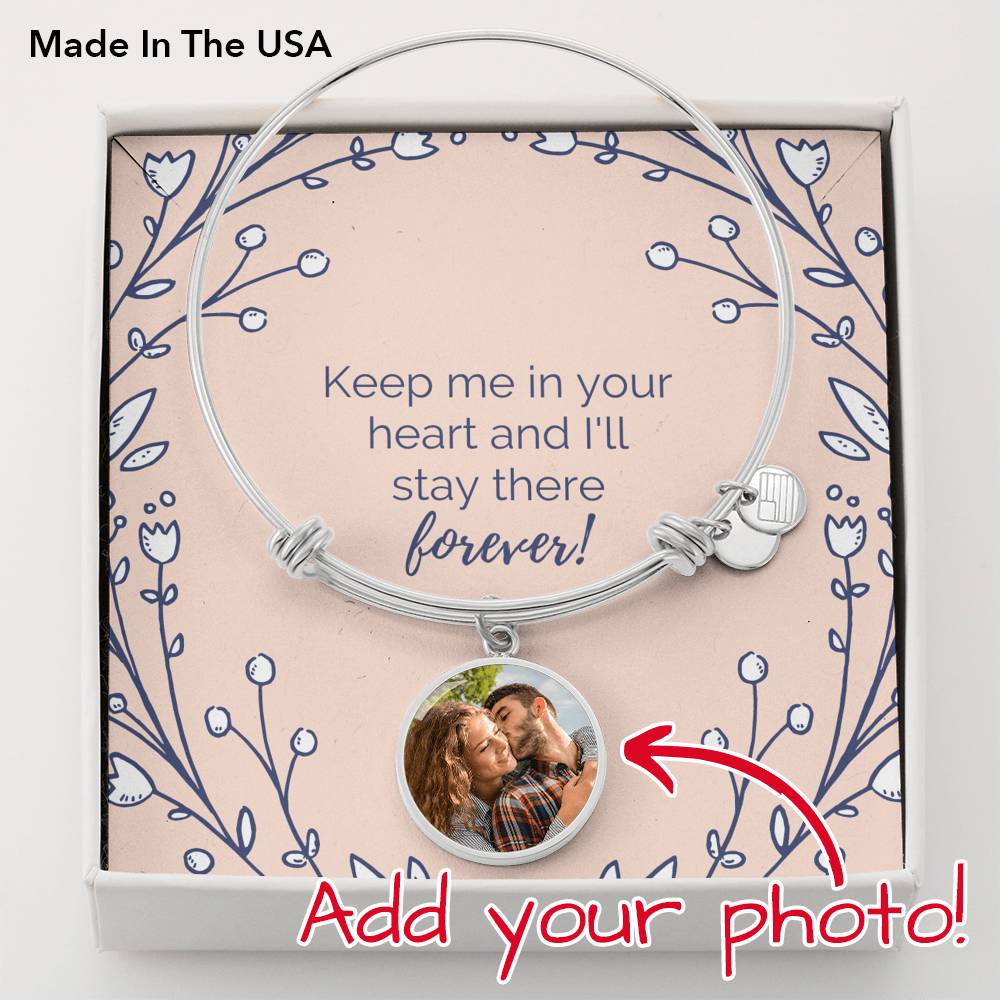 To Wife From Husband Personalized Keep Me In Your Heart Stainless Steel or 18k Gold Circle Bangle Bracelet-Express Your Love Gifts