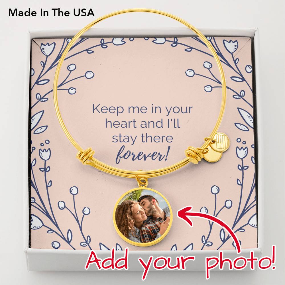 To Wife From Husband Personalized Keep Me In Your Heart Stainless Steel or 18k Gold Circle Bangle Bracelet-Express Your Love Gifts