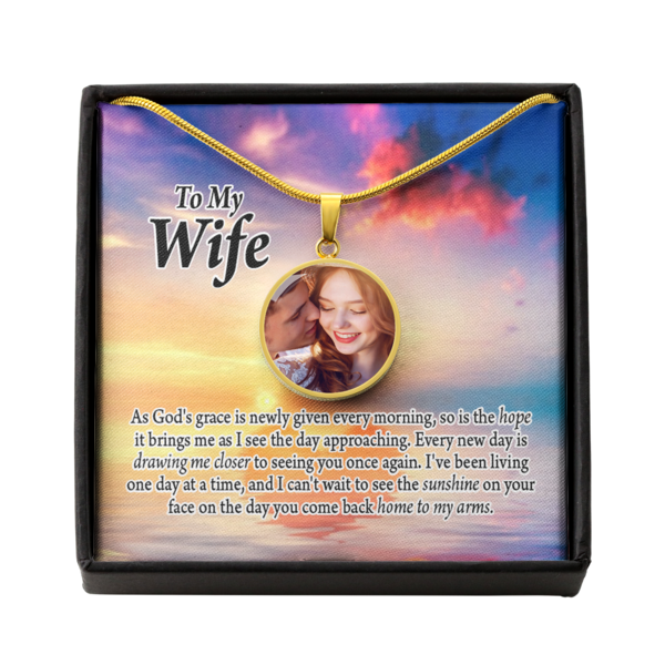 To Wife From Husband Personalized Long Distance One Day Closer Stainless Steel or 18k Gold Circle Pendant 18-22"-Express Your Love Gifts