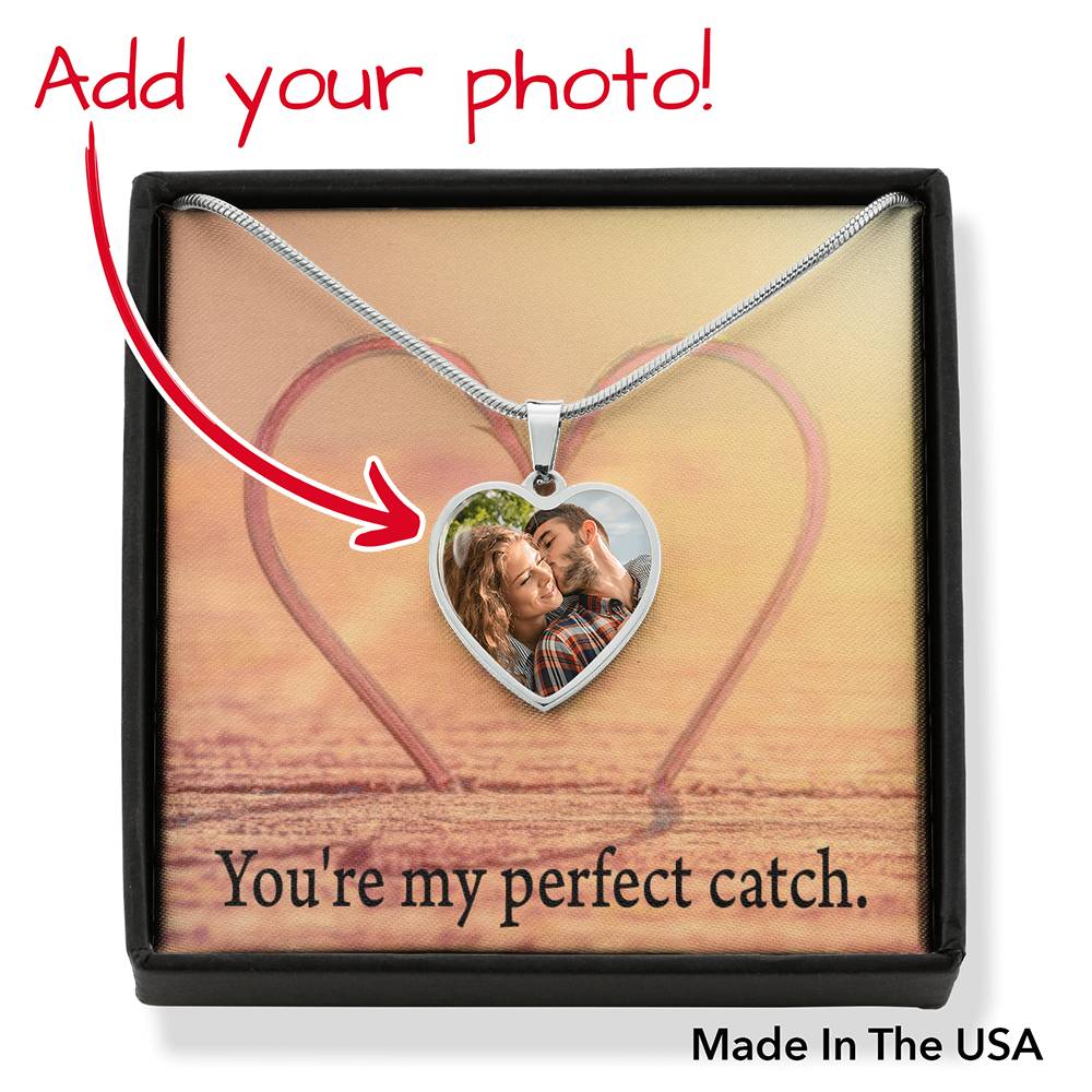 To Wife From Husband Personalized My Perfect Catch Necklace Stainless Steel Heart Pendant Necklace 18-22"-Express Your Love Gifts