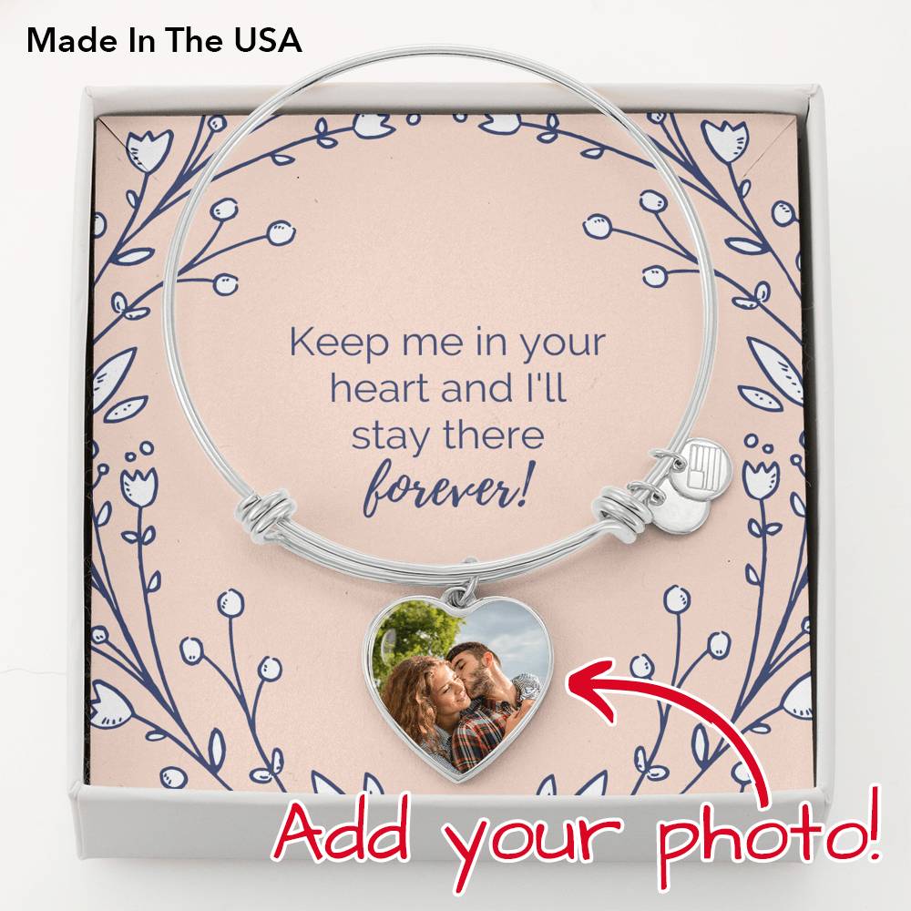 To Wife Personalized Keep Me In Your Heart Heart Bangle Stainless Steel or 18k Gold 18-22"-Express Your Love Gifts