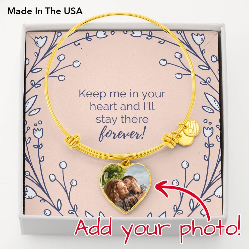 To Wife Personalized Keep Me In Your Heart Heart Bangle Stainless Steel or 18k Gold 18-22"-Express Your Love Gifts