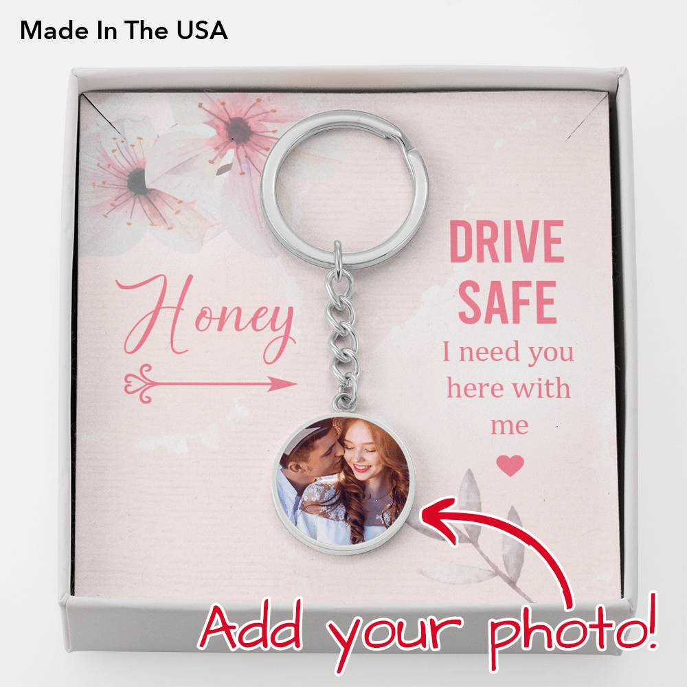 To Wife/Girlfriend From Husband/Boyfriend Personalized Honey Circle Keychain Stainless Steel or 18k Gold-Express Your Love Gifts