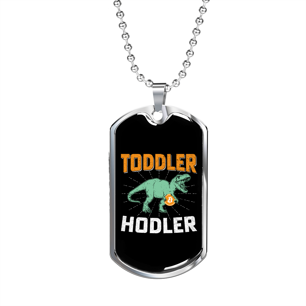Toddler Dinosaur Bitcoin Crypto Necklace Stainless Steel or 18k Gold Dog Tag 24" Chain-Express Your Love Gifts