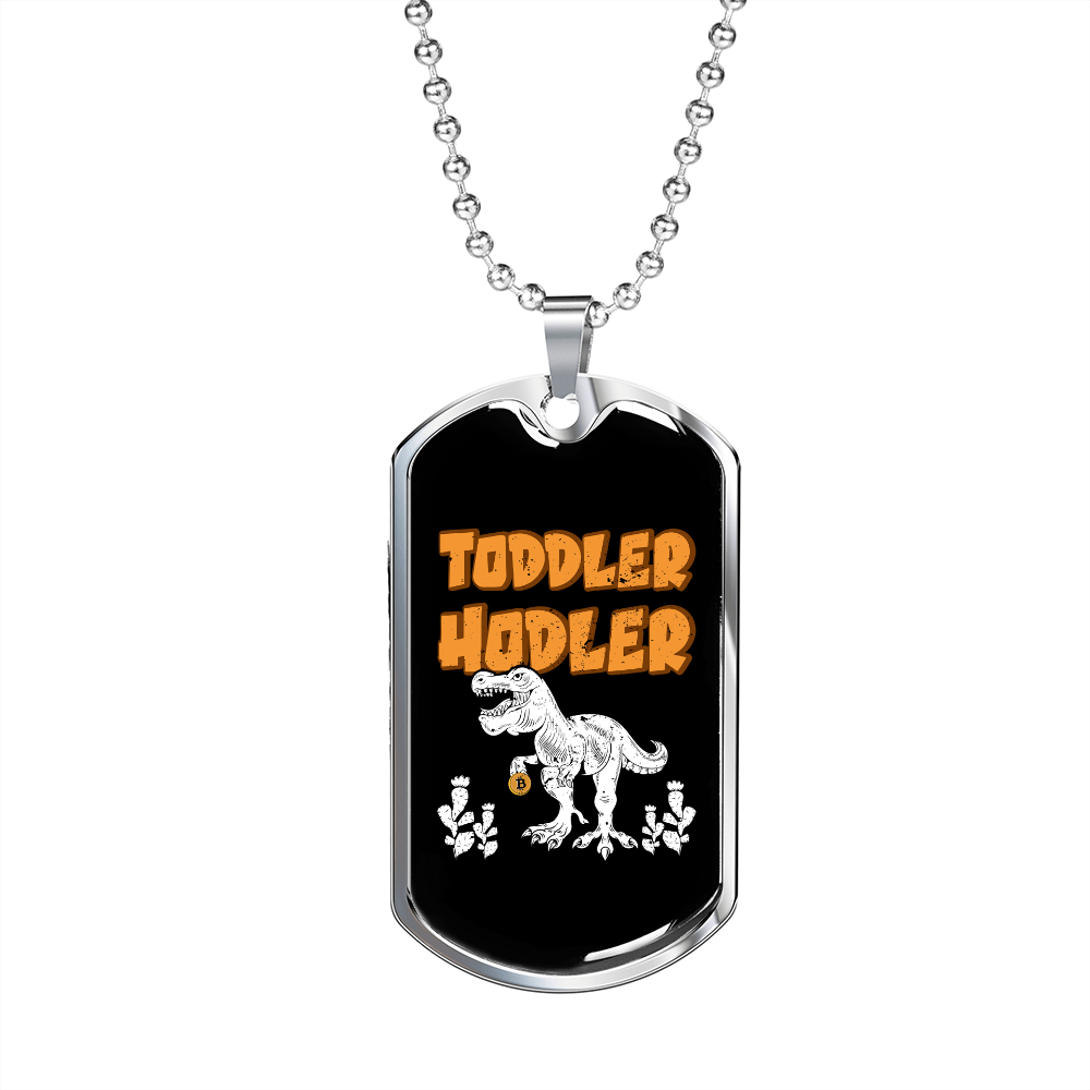 Toddler Hodler Bitcoin Crypto Necklace Stainless Steel or 18k Gold Dog Tag 24" Chain-Express Your Love Gifts
