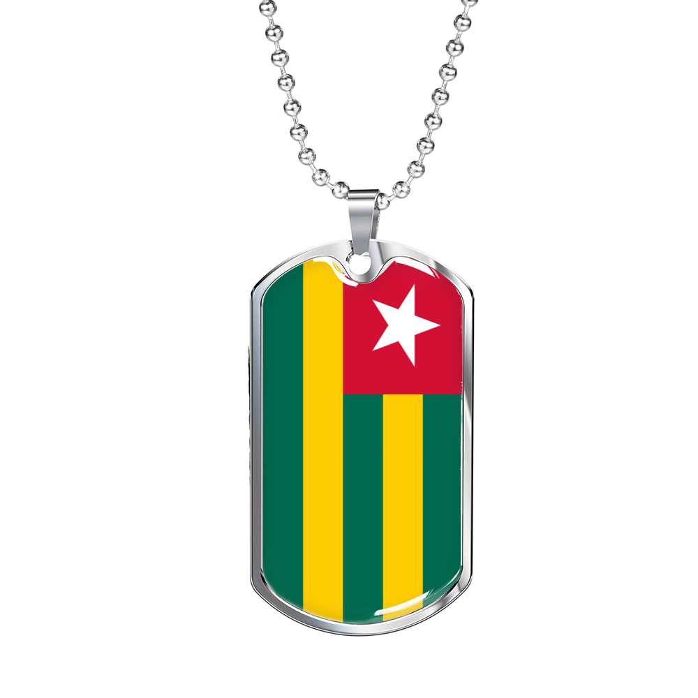 Togo Flag Necklace Stainless Steel or 18k Gold Dog Tag 24" Chain-Express Your Love Gifts