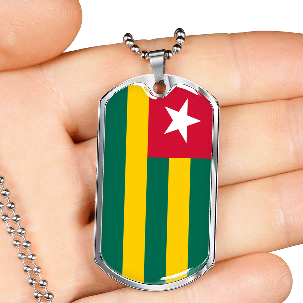 Togo Flag Necklace Stainless Steel or 18k Gold Dog Tag 24" Chain-Express Your Love Gifts