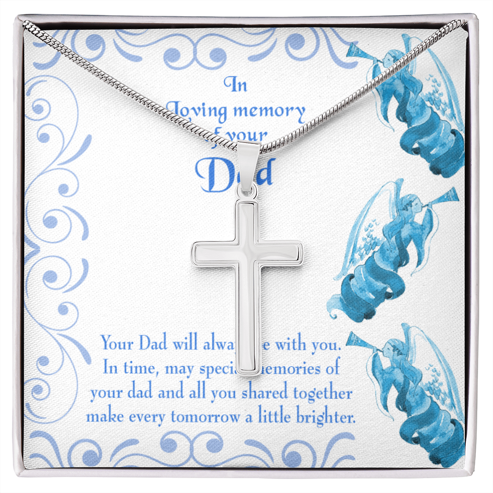 Tomorrow a Little Brighter Dad Memorial Gift Dad Memorial Cross Necklace Sympathy Gift Loss of Father Condolence Message Card-Express Your Love Gifts