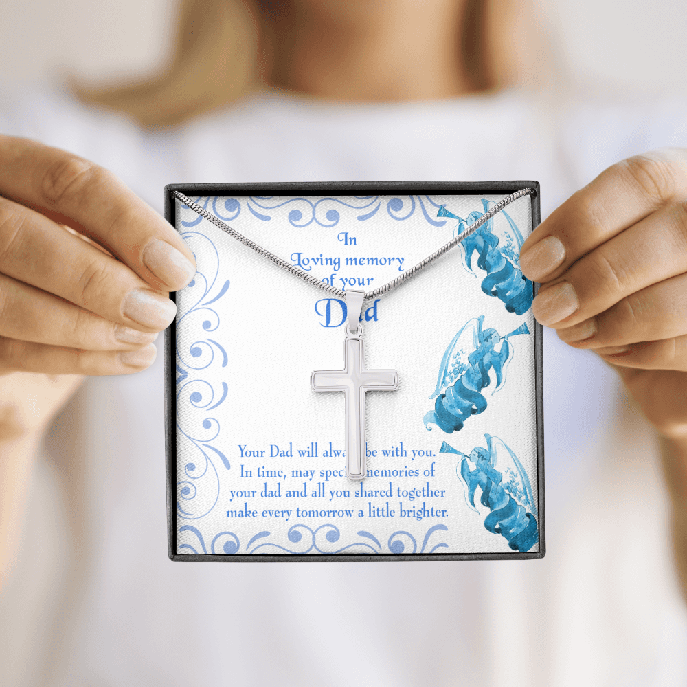 Tomorrow a Little Brighter Dad Memorial Gift Dad Memorial Cross Necklace Sympathy Gift Loss of Father Condolence Message Card-Express Your Love Gifts