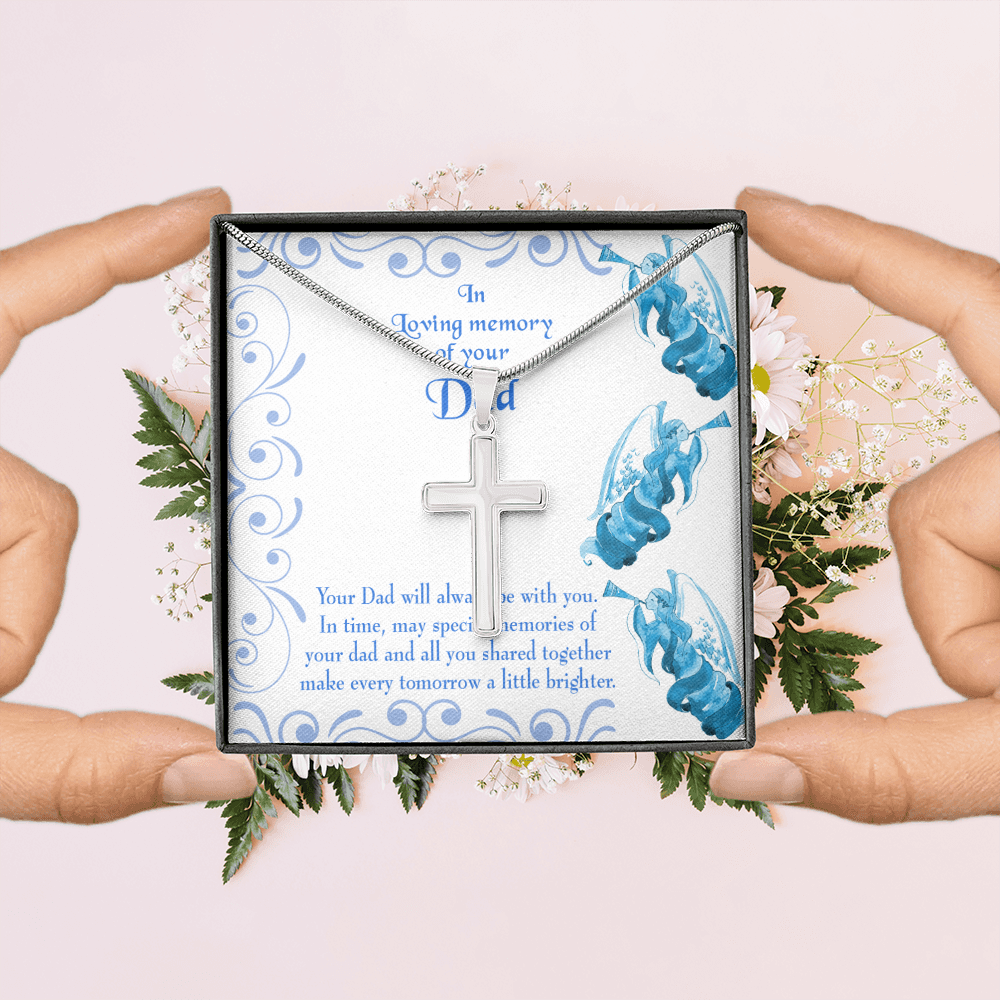 Tomorrow a Little Brighter Dad Memorial Gift Dad Memorial Cross Necklace Sympathy Gift Loss of Father Condolence Message Card-Express Your Love Gifts
