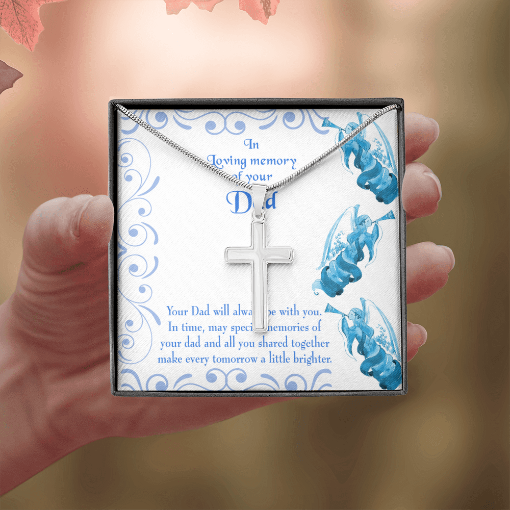 Tomorrow a Little Brighter Dad Memorial Gift Dad Memorial Cross Necklace Sympathy Gift Loss of Father Condolence Message Card-Express Your Love Gifts