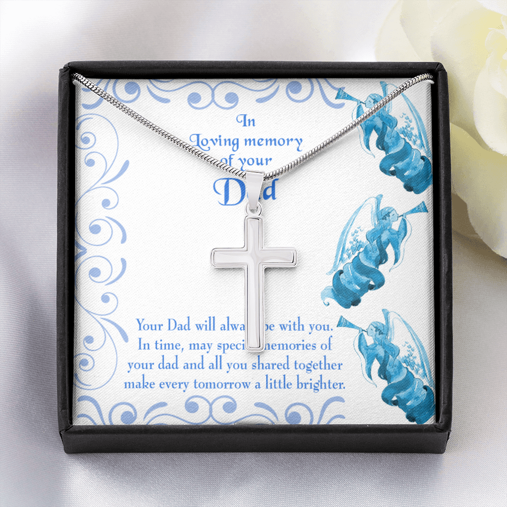 Tomorrow a Little Brighter Dad Memorial Gift Dad Memorial Cross Necklace Sympathy Gift Loss of Father Condolence Message Card-Express Your Love Gifts