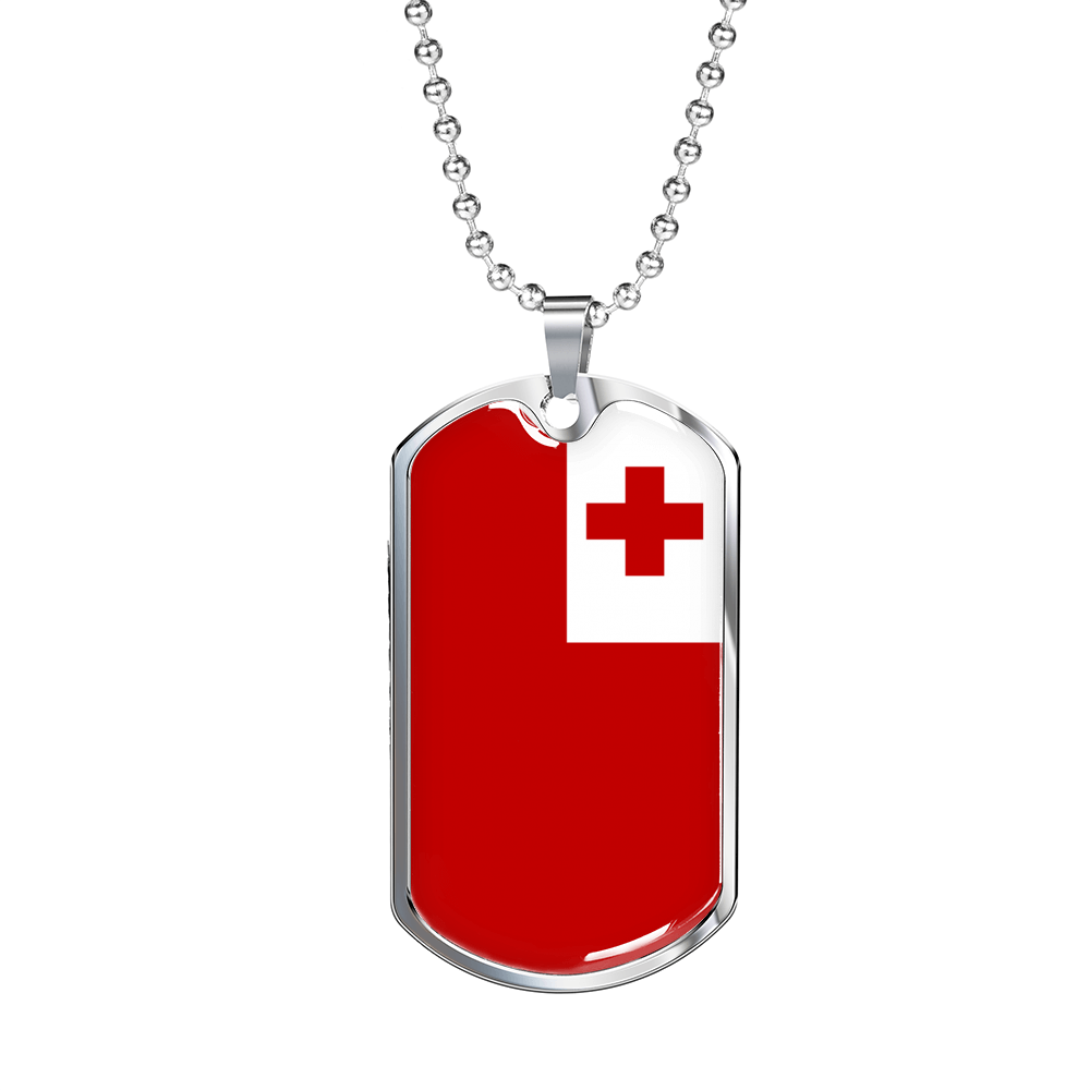 Tonga Flag Necklace Stainless Steel or 18k Gold Dog Tag 24" Chain-Express Your Love Gifts