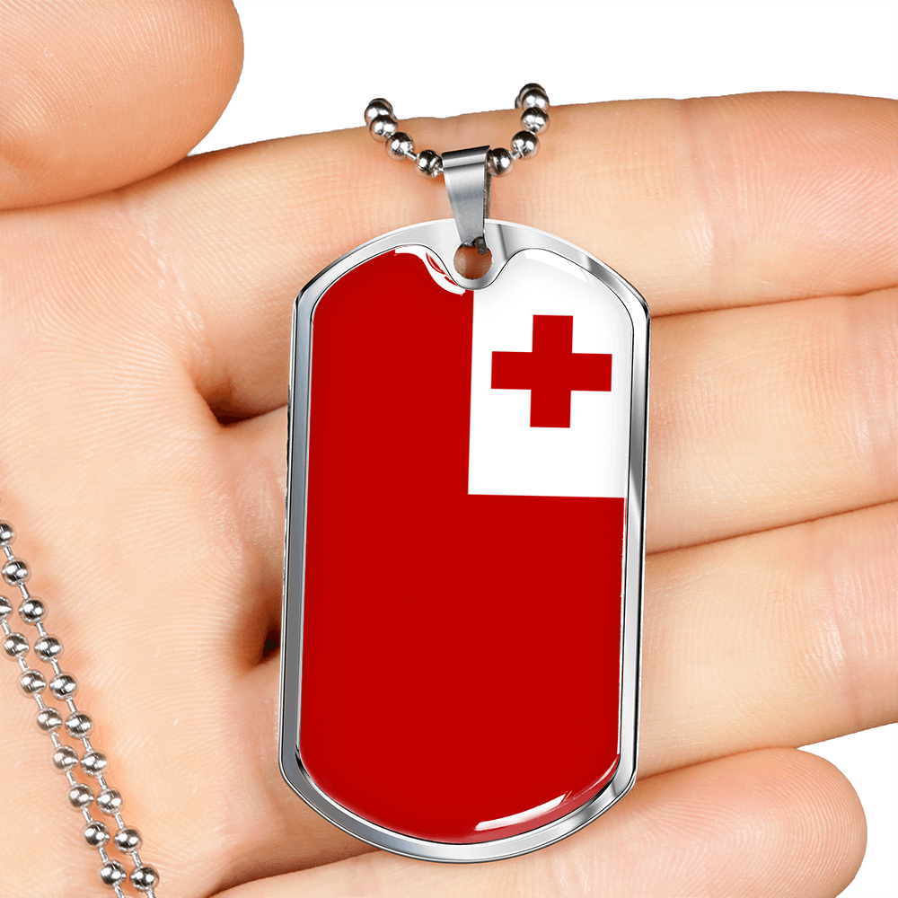 Tonga Flag Necklace Stainless Steel or 18k Gold Dog Tag 24" Chain-Express Your Love Gifts