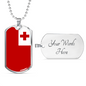Tonga Flag Necklace Stainless Steel or 18k Gold Dog Tag 24" Chain-Express Your Love Gifts