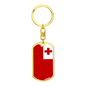 Tonga Flag Swivel Keychain Dog Tag Stainless Steel or 18k Gold-Express Your Love Gifts