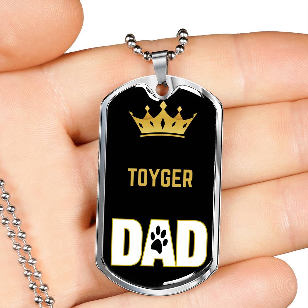 Toyger Cat Dad Necklace Stainless Steel or 18k Gold Dog Tag 24" Chain-Express Your Love Gifts