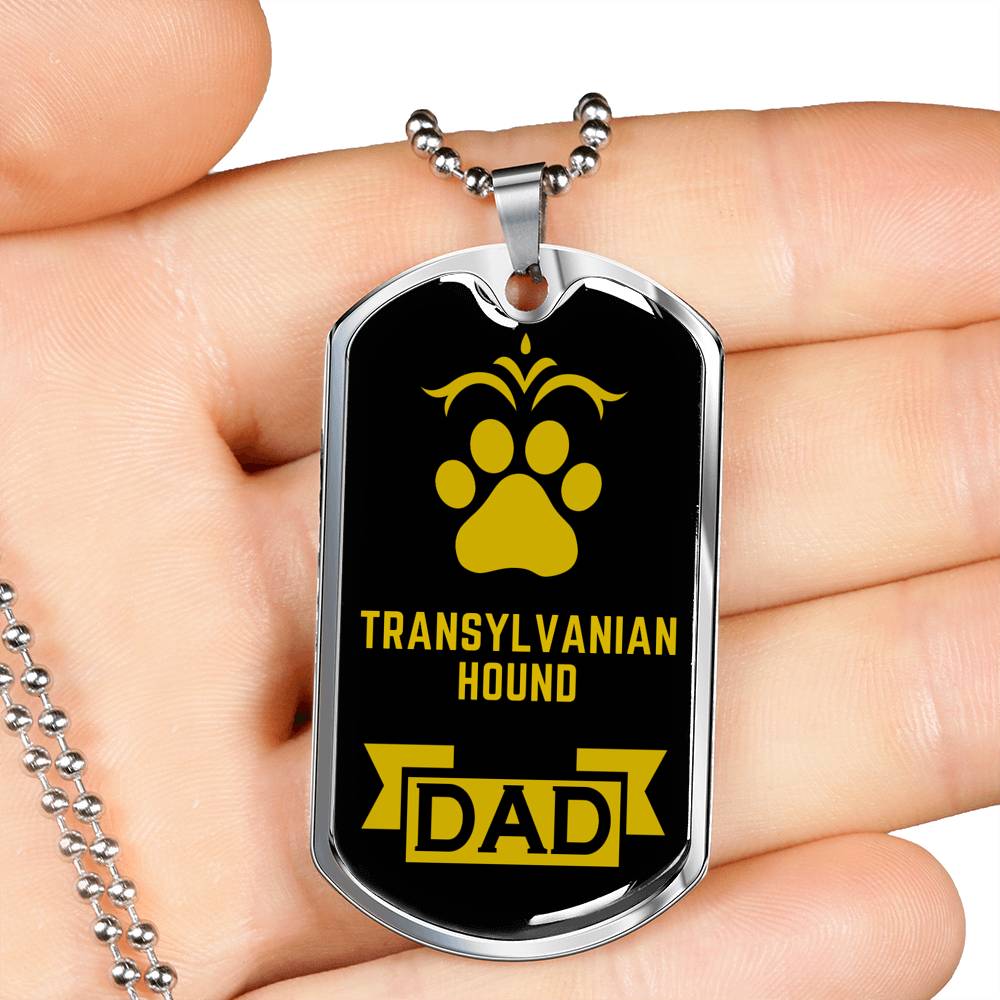 Transylvanian Hound Dad Dog Necklace Stainless Steel or 18k Gold Dog Tag W 24" Dog Owner Lover-Express Your Love Gifts