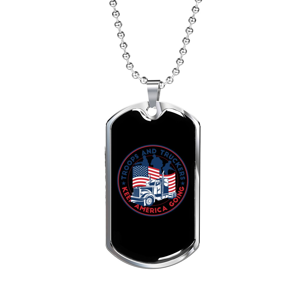 Troops And Truckers Dog Tag Stainless Steel or 18k Gold 24" Chain-Express Your Love Gifts