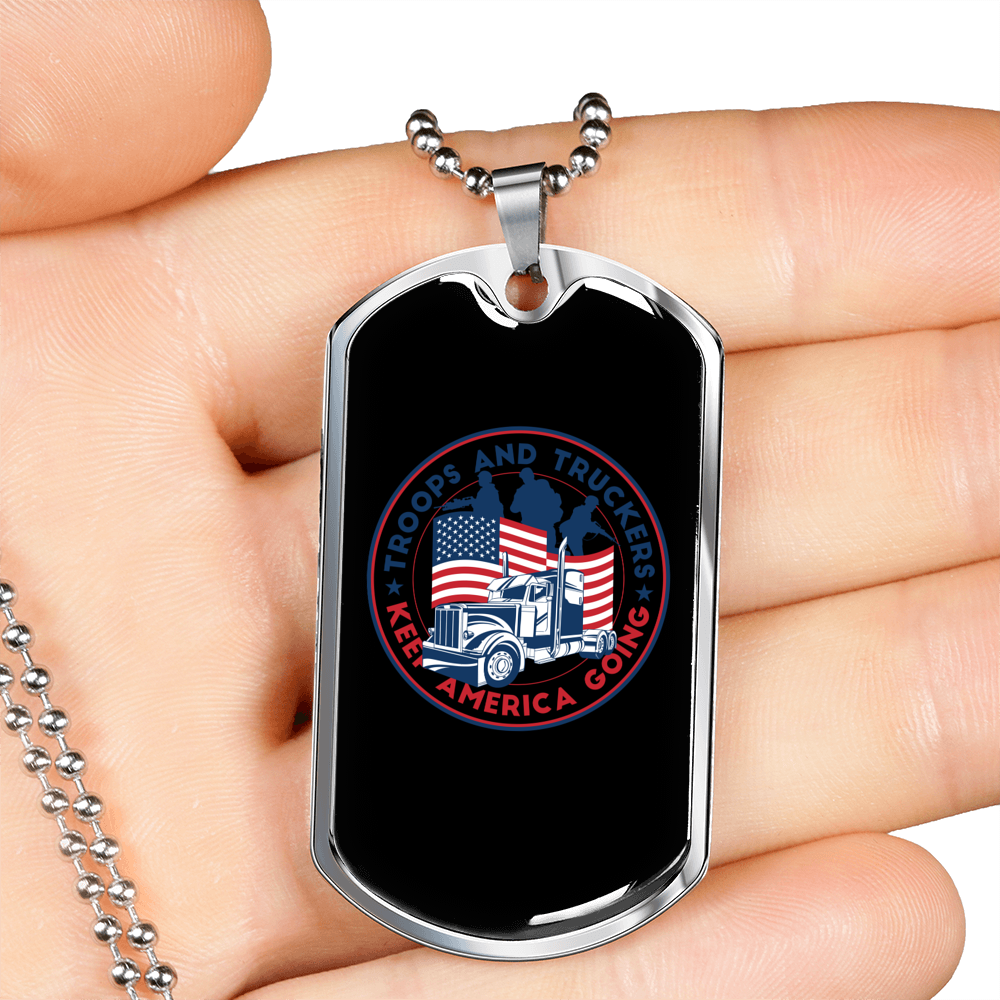 Troops And Truckers Dog Tag Stainless Steel or 18k Gold 24" Chain-Express Your Love Gifts