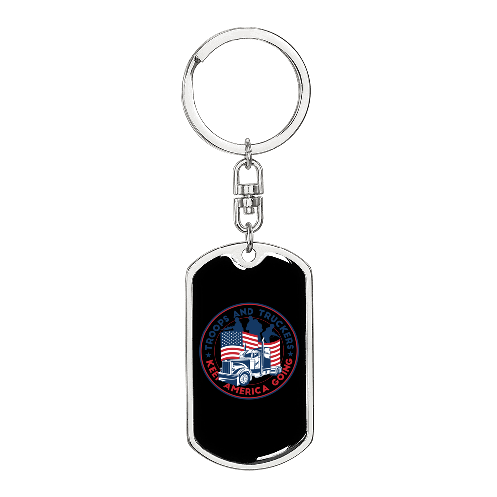 Troops And Truckers Swivel Keychain Dog Tag Stainless Steel or 18k Gold-Express Your Love Gifts
