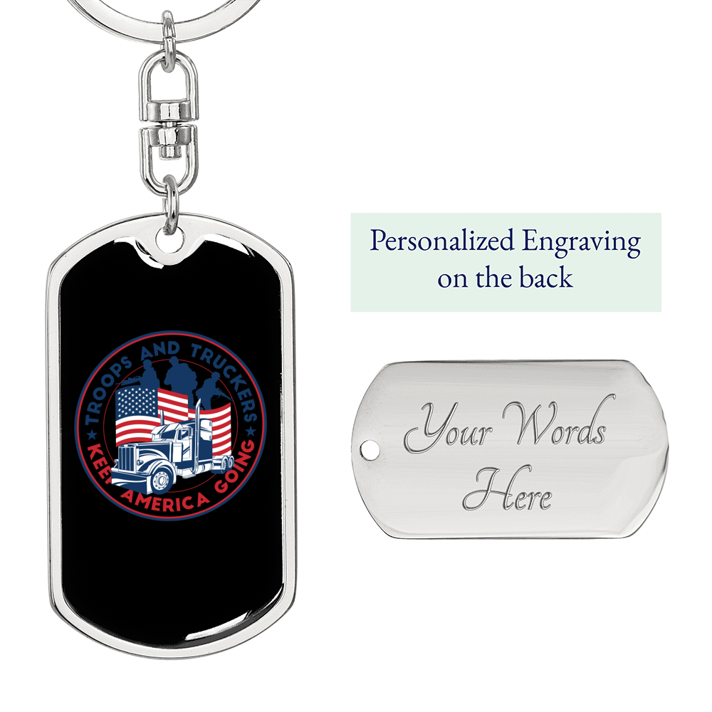 Troops And Truckers Swivel Keychain Dog Tag Stainless Steel or 18k Gold-Express Your Love Gifts