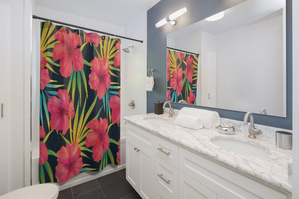 Tropical Flowers Dark Stylish Design 71" x 74" Elegant Waterproof Shower Curtain for a Spa-like Bathroom Paradise Exceptional Craftsmanship-Express Your Love Gifts