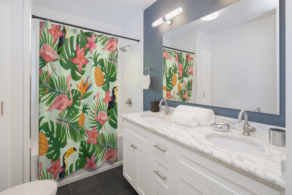 Tropical Palms and Birds Stylish Design 71" x 74" Elegant Waterproof Shower Curtain for a Spa-like Bathroom Paradise Exceptional Craftsmanship-Express Your Love Gifts