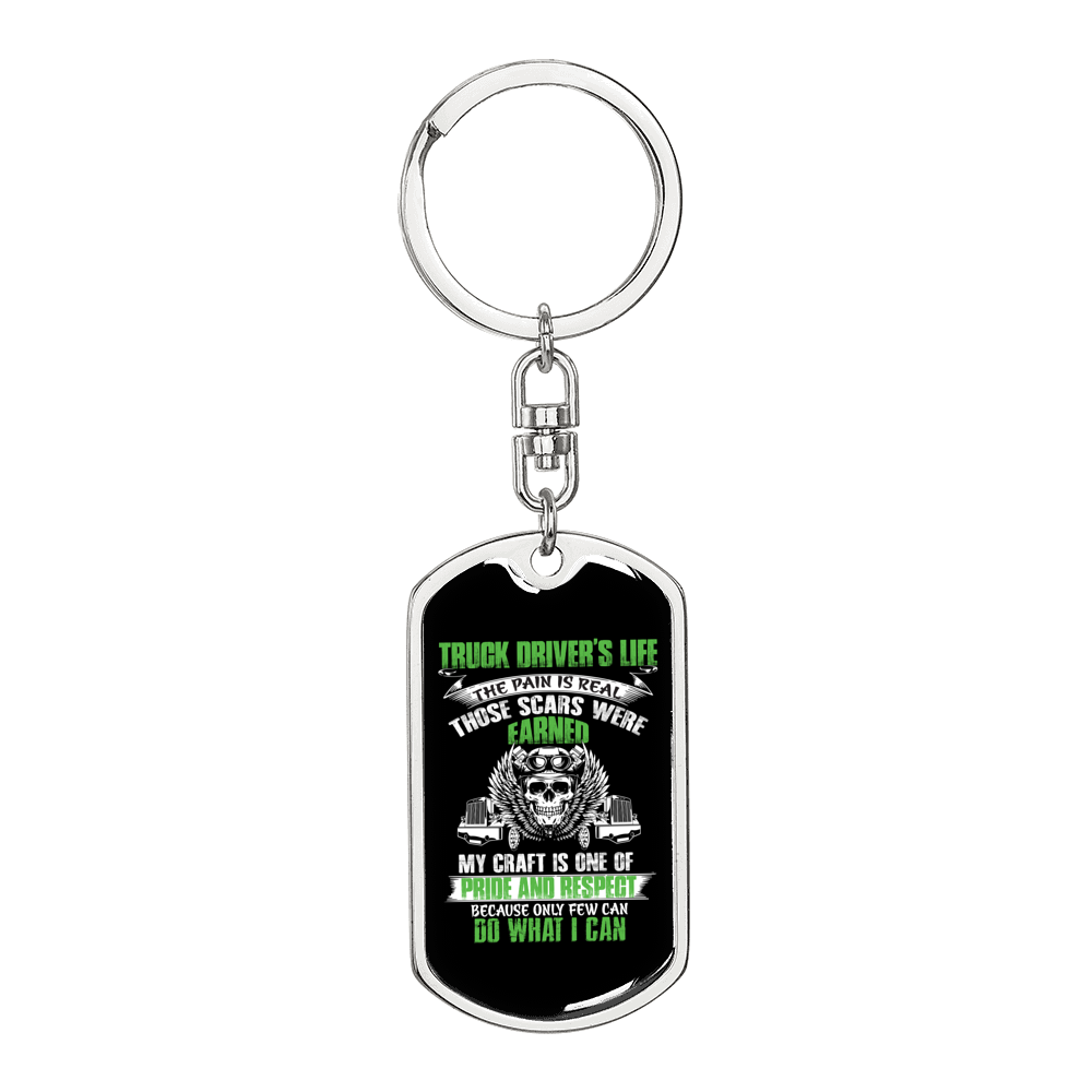 Truck Driver'S Life Swivel Keychain Dog Tag Stainless Steel or 18k Gold-Express Your Love Gifts