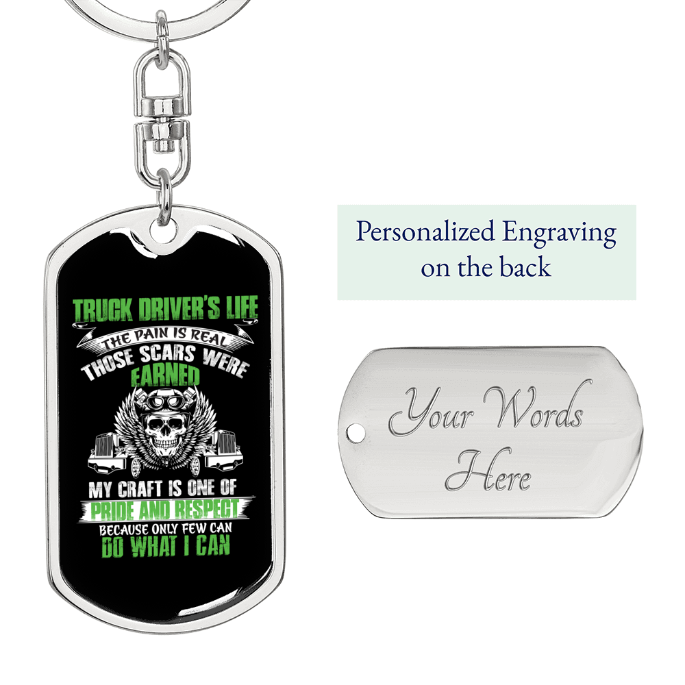 Truck Driver'S Life Swivel Keychain Dog Tag Stainless Steel or 18k Gold-Express Your Love Gifts