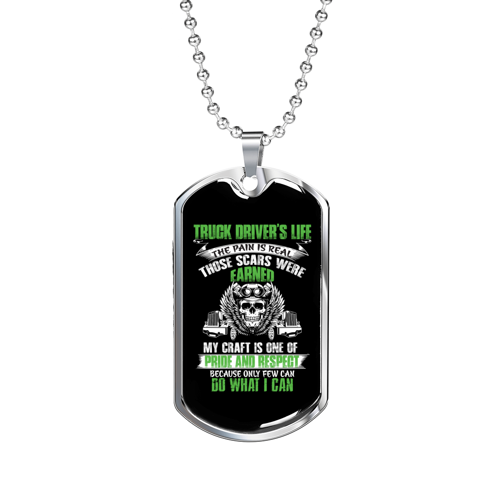 Truck Driver's Life Trucker Dog Tag Stainless Steel or 18k Gold 24" Chain-Express Your Love Gifts