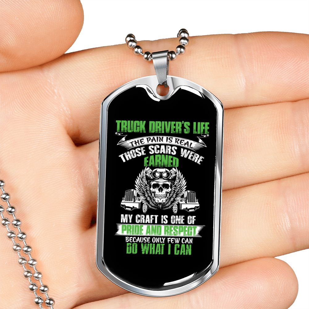 Truck Driver's Life Trucker Dog Tag Stainless Steel or 18k Gold 24" Chain-Express Your Love Gifts