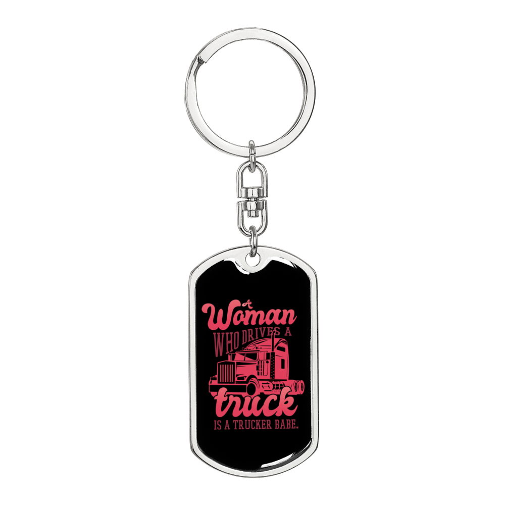 Trucker Babe Swivel Keychain Dog Tag Stainless Steel or 18k Gold-Express Your Love Gifts