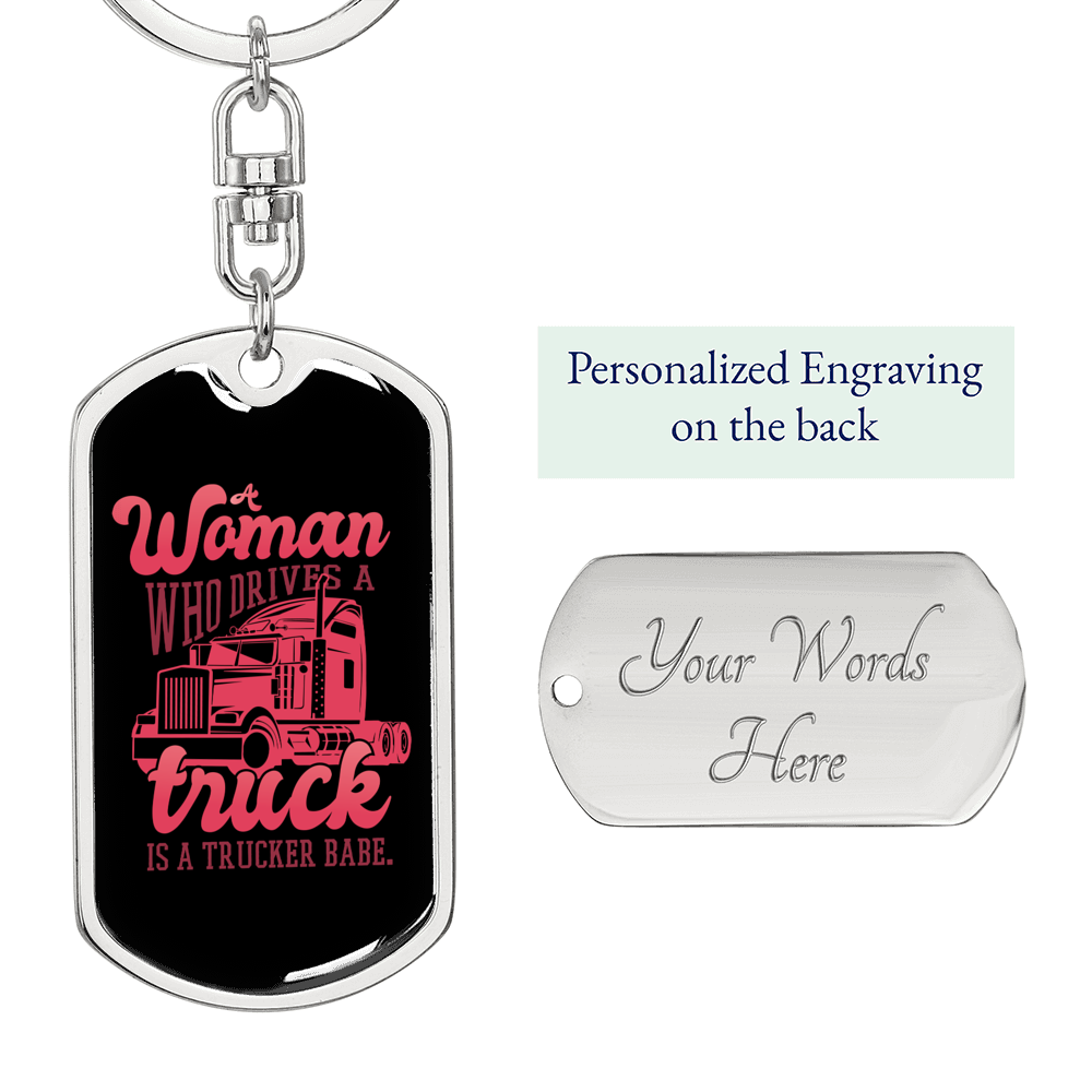 Trucker Babe Swivel Keychain Dog Tag Stainless Steel or 18k Gold-Express Your Love Gifts