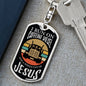 Trucker Caffeine Diesel Jesus Keychain Stainless Steel or 18k Gold Dog Tag-Express Your Love Gifts