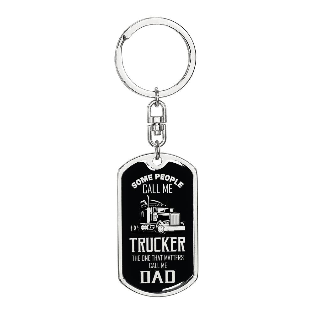 Trucker Dad Dog Tag Pendant Keychain Stainless Steel or 18k Gold-Express Your Love Gifts