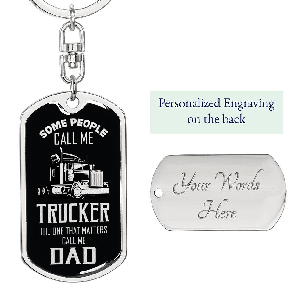 Trucker Dad Dog Tag Pendant Keychain Stainless Steel or 18k Gold-Express Your Love Gifts