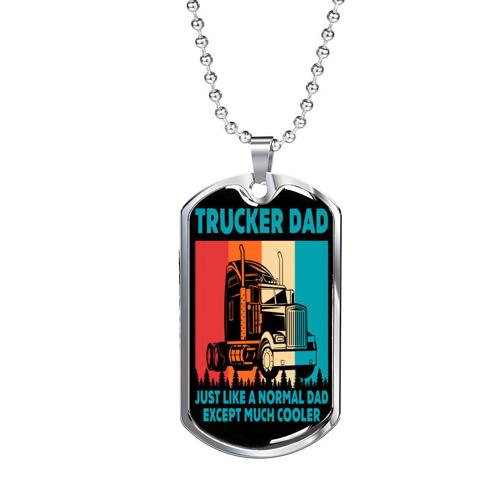 Trucker Dad Dog Tag Stainless Steel or 18k Gold 24" Chain-Express Your Love Gifts
