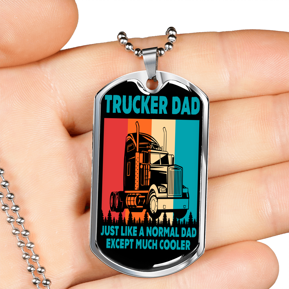 Trucker Dad Dog Tag Stainless Steel or 18k Gold 24" Chain-Express Your Love Gifts
