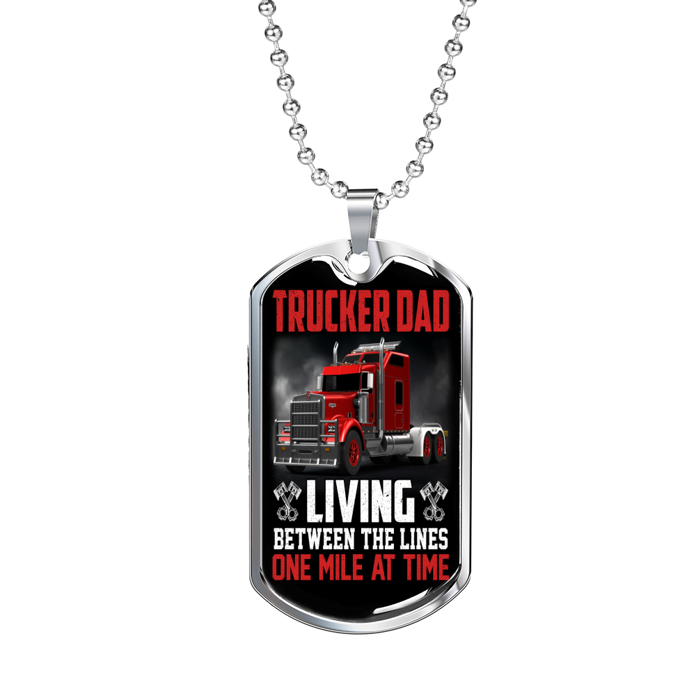 Trucker Dad Red Dog Tag Stainless Steel or 18k Gold 24" Chain-Express Your Love Gifts